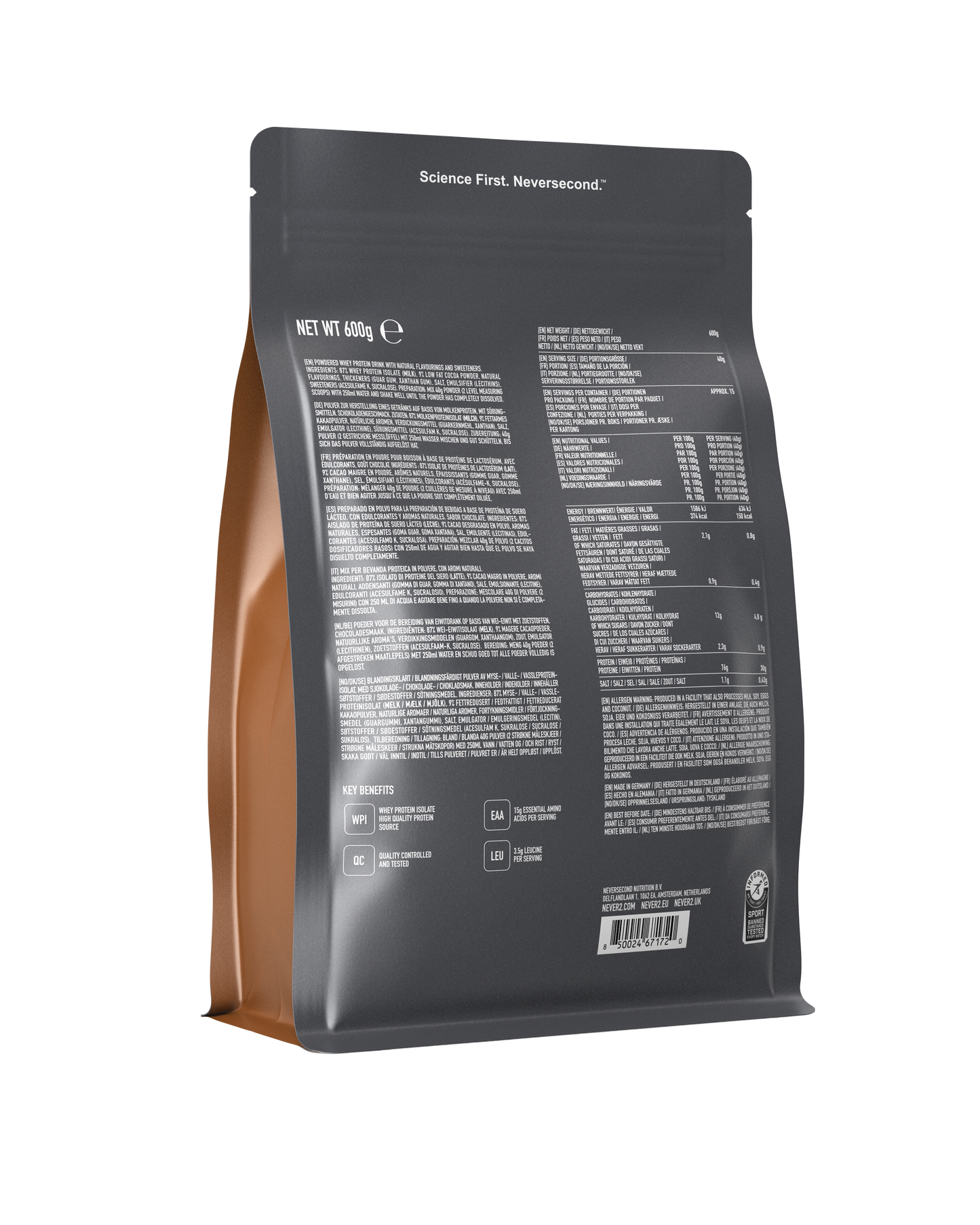 Boisson Neversecond Protein P30 Chocolate 600gr